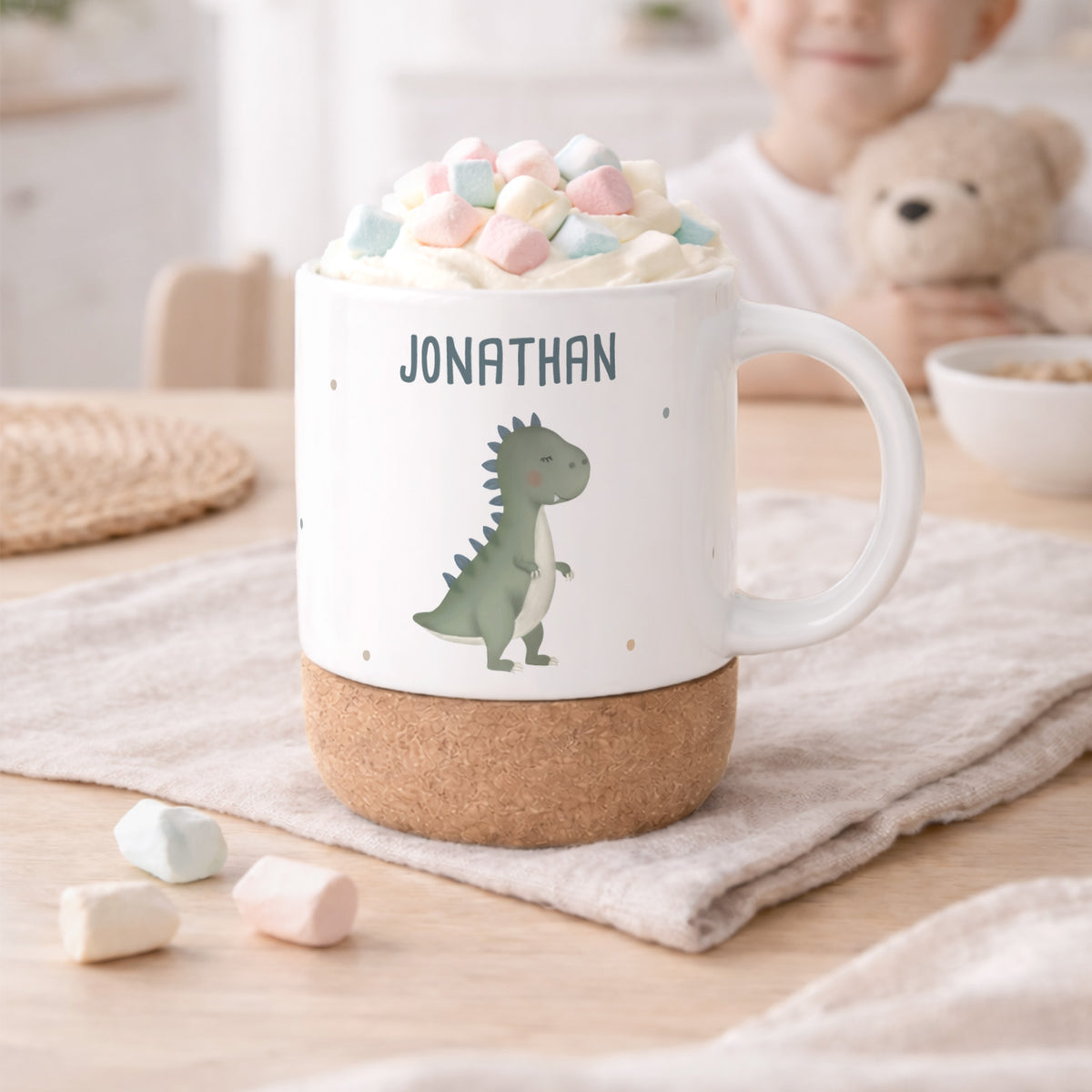 Personalisierte Tasse Korkboden "T-Rex"