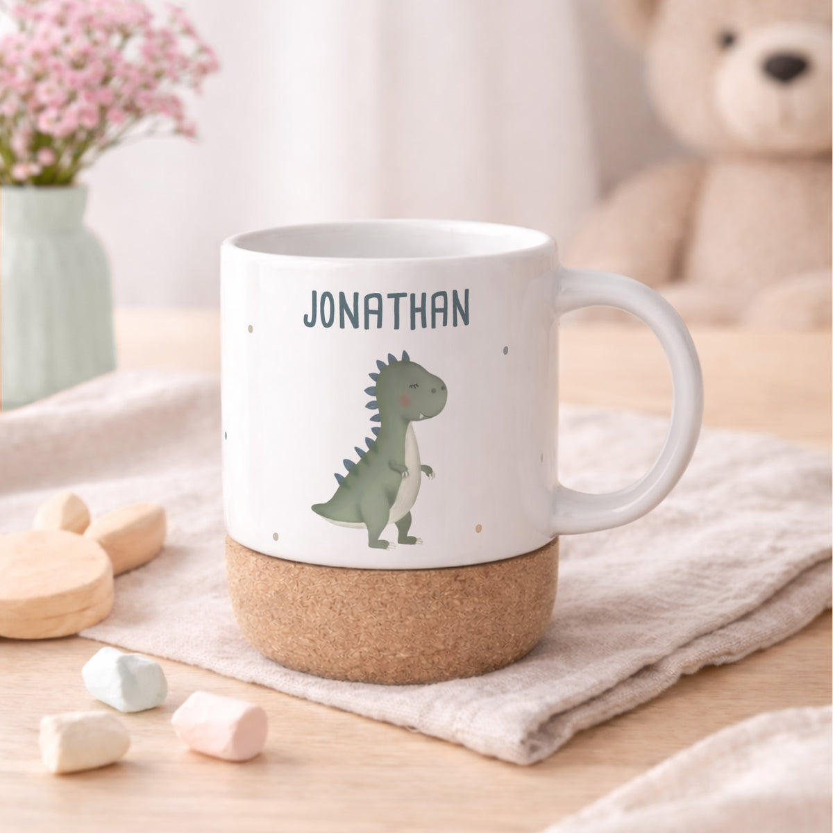 Personalisierte Tasse Korkboden "T-Rex"