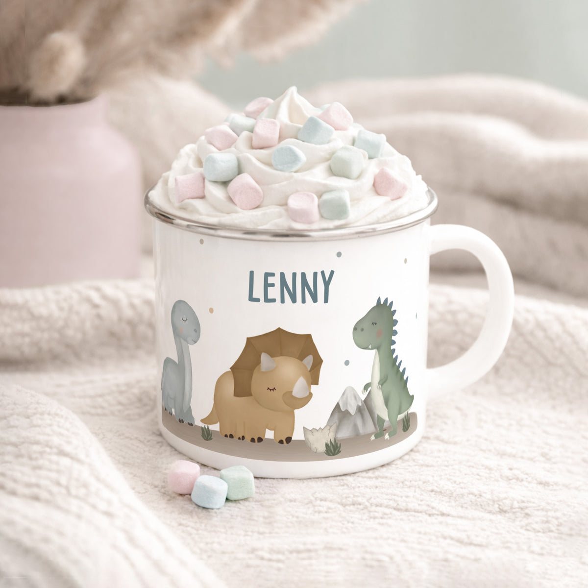 Emaille-Tasse „Dinowelt“ personalisiert Sublimation