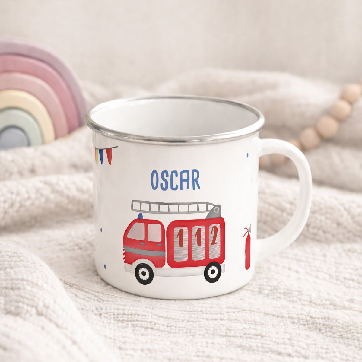 Emaille-Tasse „Feuerwehr“ personalisiert Sublimation