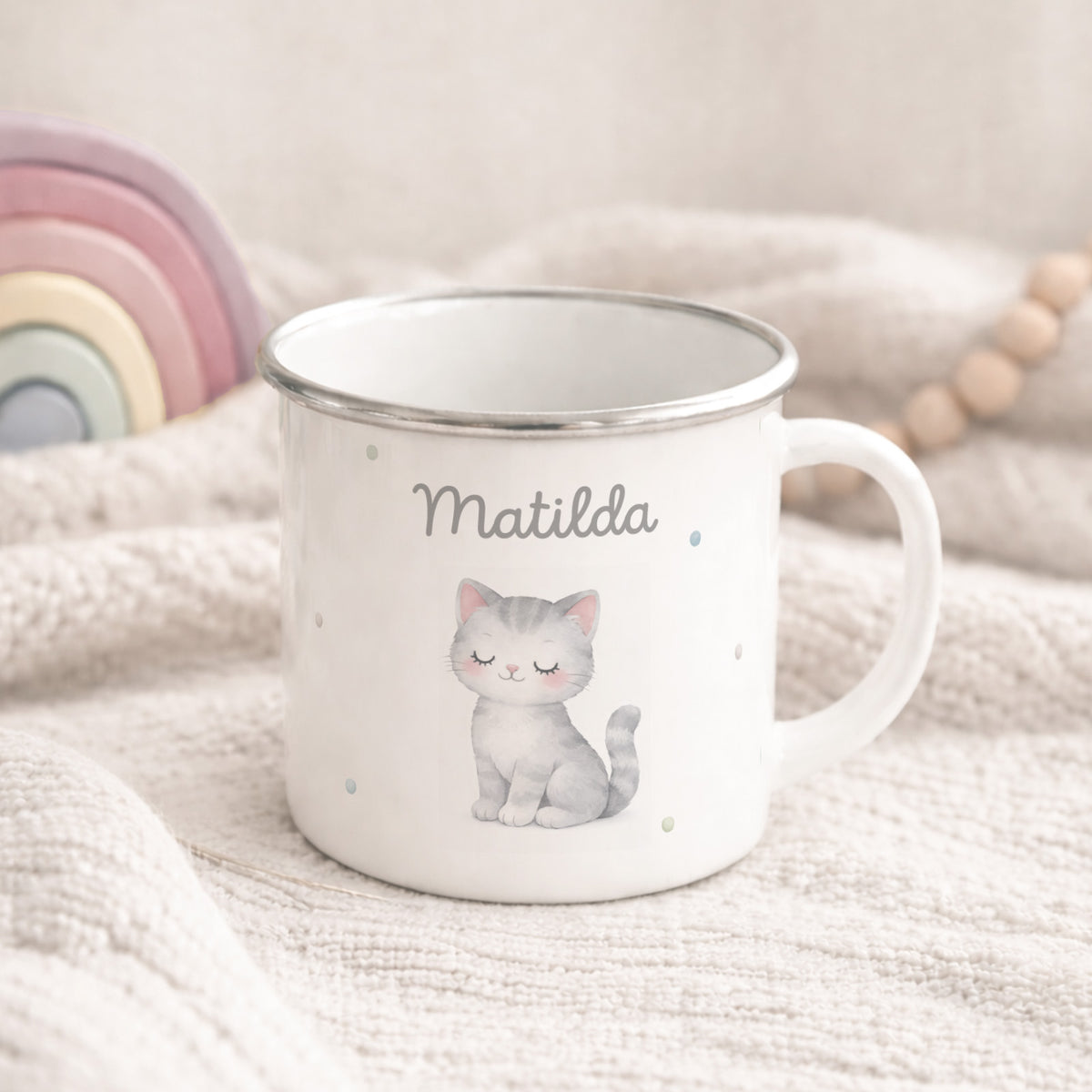 Personalisierte Emaille-Tasse Motiv Katze