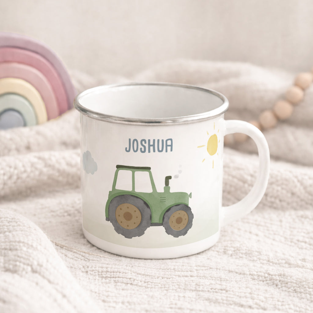 Emaille-Tasse „Traktor“ personalisiert Sublimation