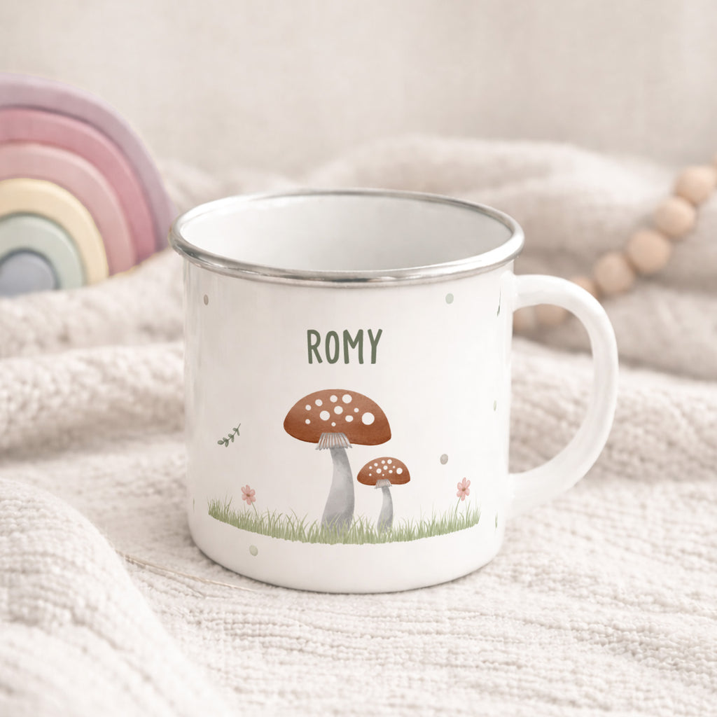 Emaille-Tasse „Pilze“ personalisiert Sublimation