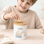 Keramik-Spardose mit Bambus-Deckel für Kinder "Bagger"