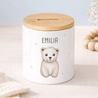 Keramik-Spardose mit Bambus-Deckel für Kinder "Eisbär"