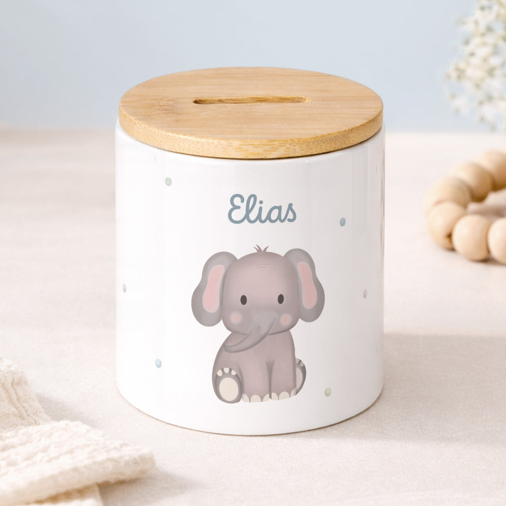 Keramik-Spardose mit Bambus-Deckel für Kinder "Elefant"