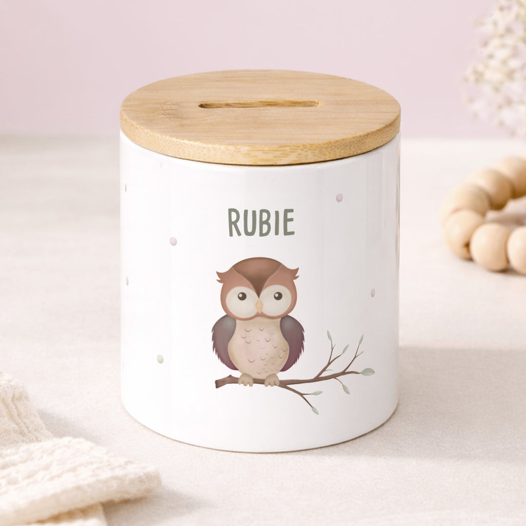 Keramik-Spardose mit Bambus-Deckel für Kinder "Eule"