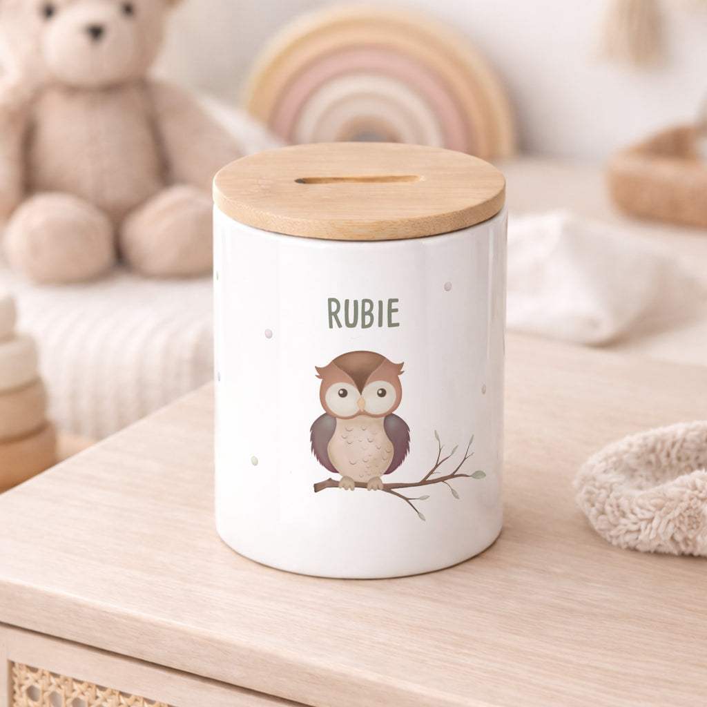 Keramik-Spardose mit Bambus-Deckel für Kinder "Eule"