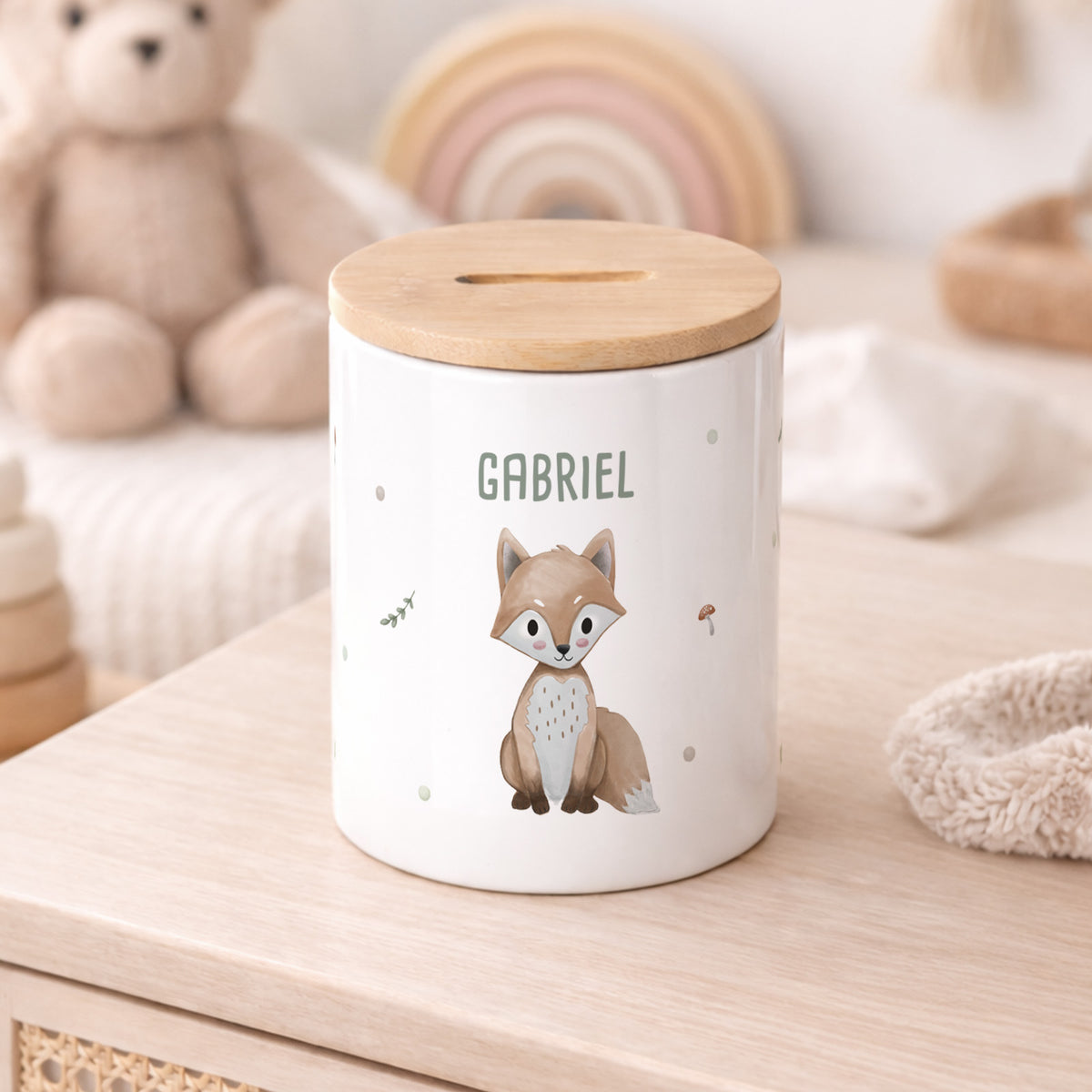 Keramik-Spardose mit Bambus-Deckel für Kinder "Fuchs"