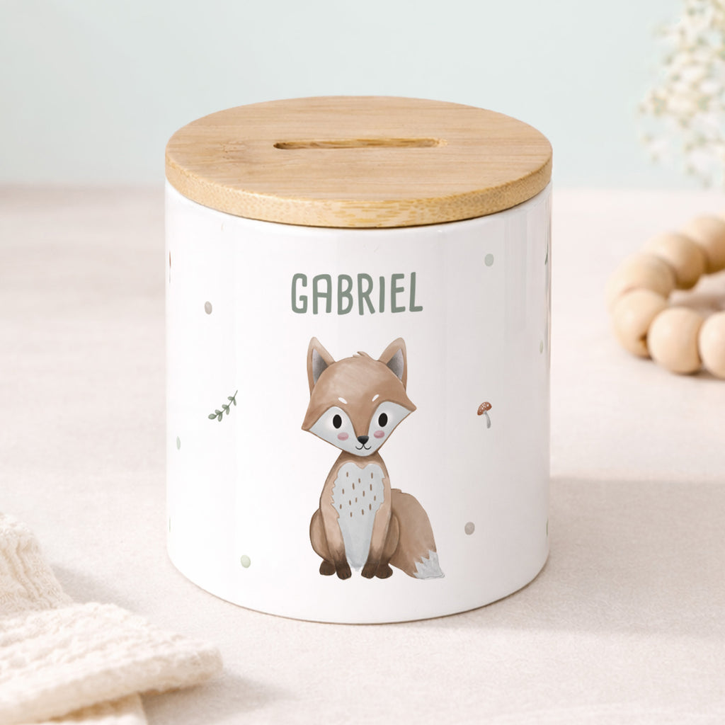 Keramik-Spardose mit Bambus-Deckel für Kinder "Fuchs"