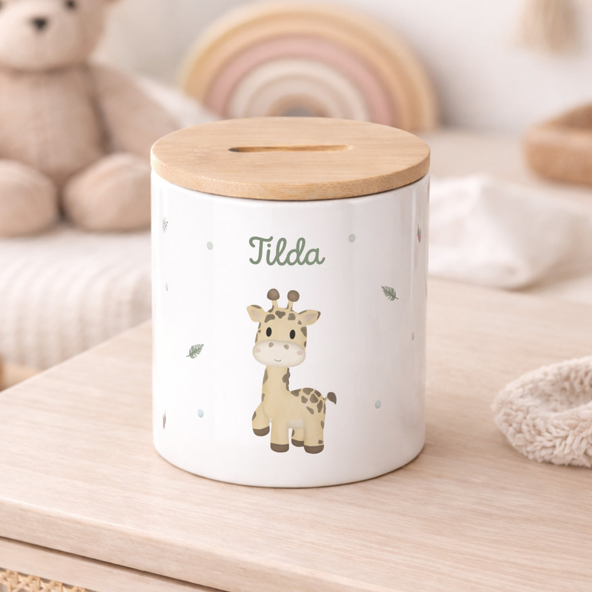 Keramik-Spardose mit Bambus-Deckel für Kinder "Giraffe"
