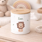 Keramik-Spardose mit Bambus-Deckel für Kinder "Löwe"