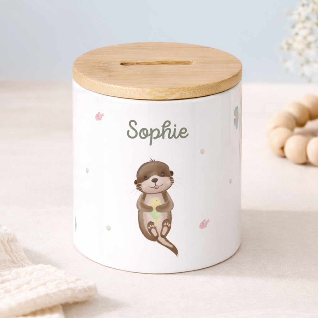 Keramik-Spardose mit Bambus-Deckel für Kinder "Otter"