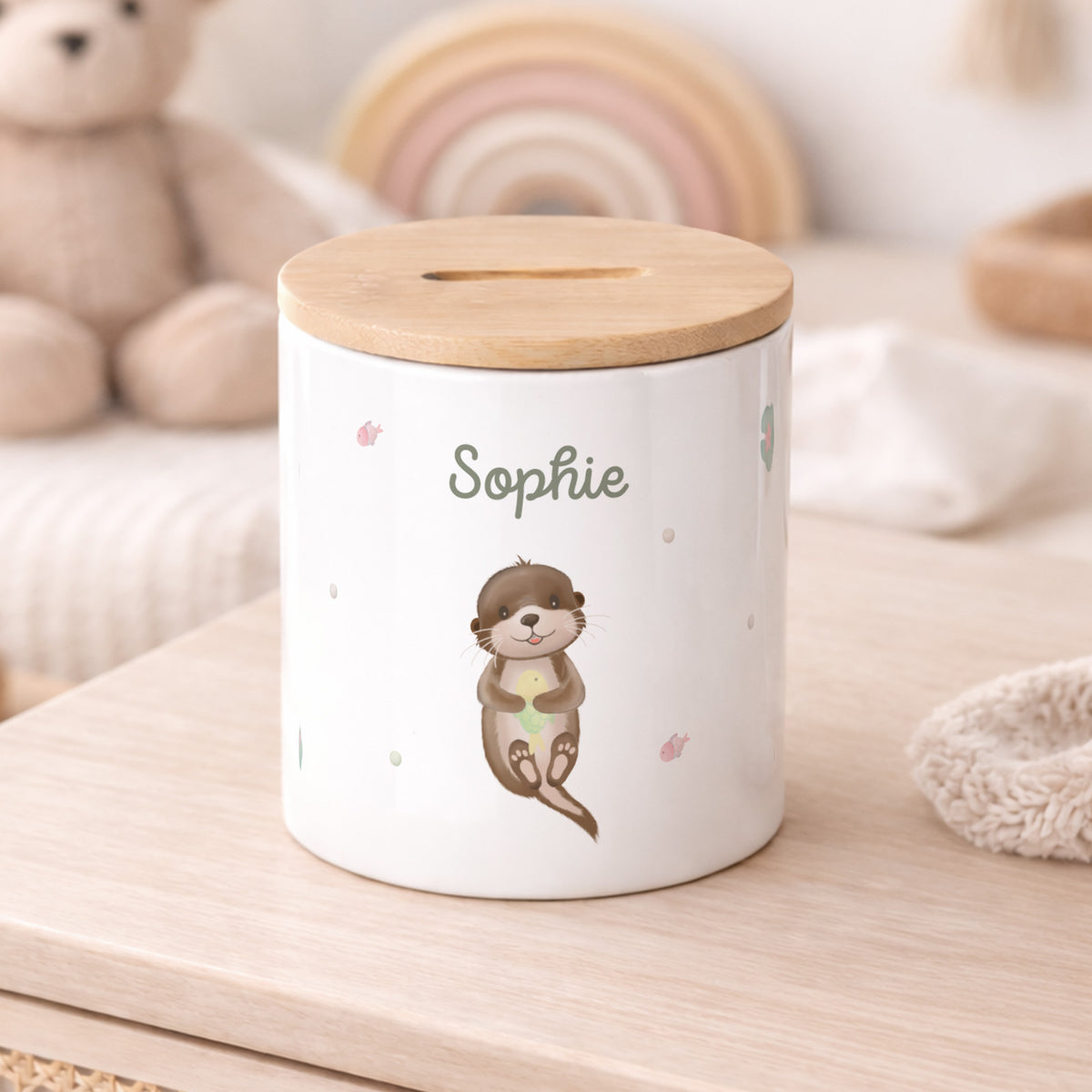 Keramik-Spardose mit Bambus-Deckel für Kinder "Otter"