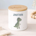 Keramik-Spardose mit Bambus-Deckel für Kinder "T-Rex"