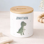 Keramik-Spardose mit Bambus-Deckel für Kinder "T-Rex"