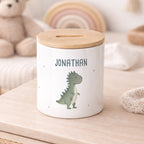 Keramik-Spardose mit Bambus-Deckel für Kinder "T-Rex"