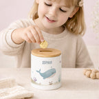 Keramik-Spardose mit Bambus-Deckel für Kinder "Wal"