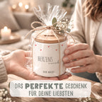 Keramik-Spardose mit Bambus-Deckel für Erwachsene "Herzenswunsch"
