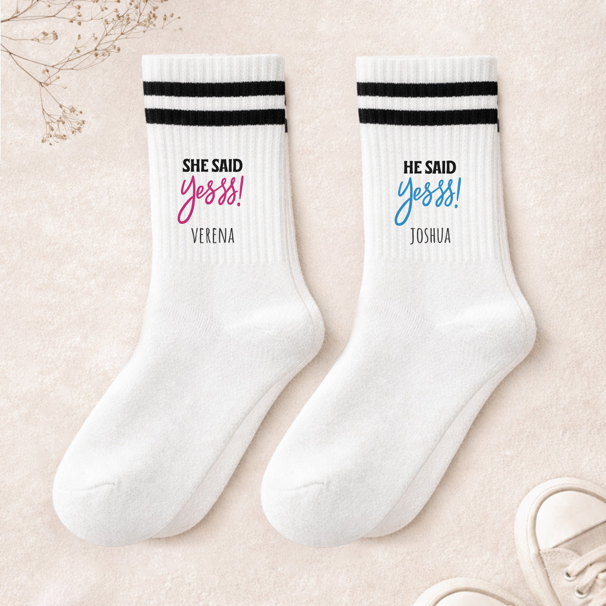 Personalisiertes Socken-Set zur Hochzeit "She said yes & He said yes"