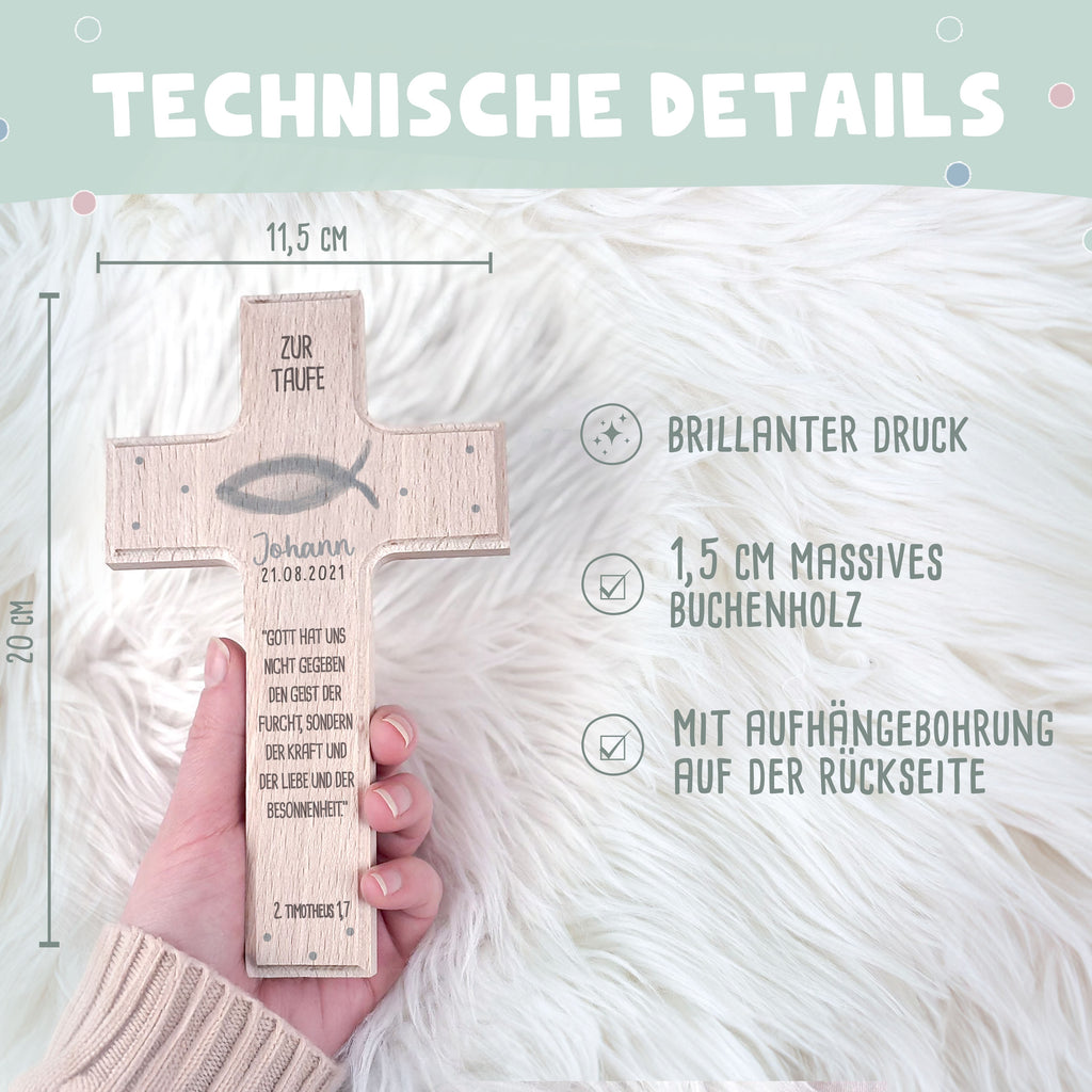 Personalisiertes Taufkreuz Aquarell "Fisch"