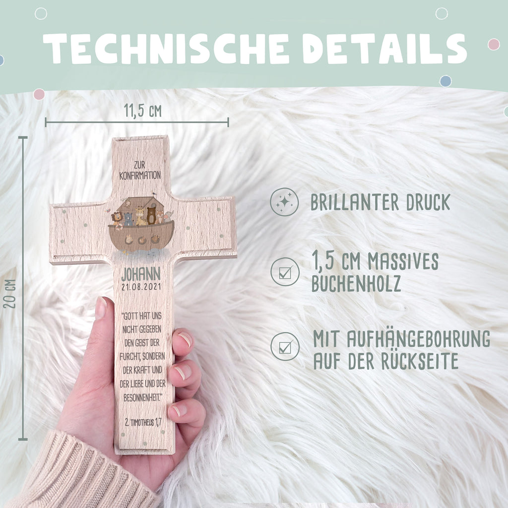 Personalisiertes Kreuz zur Konfirmation Aquarell "Taube"