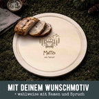 Frühstücksbrettchen rund Buche „Camping“ personalisiert Gravur