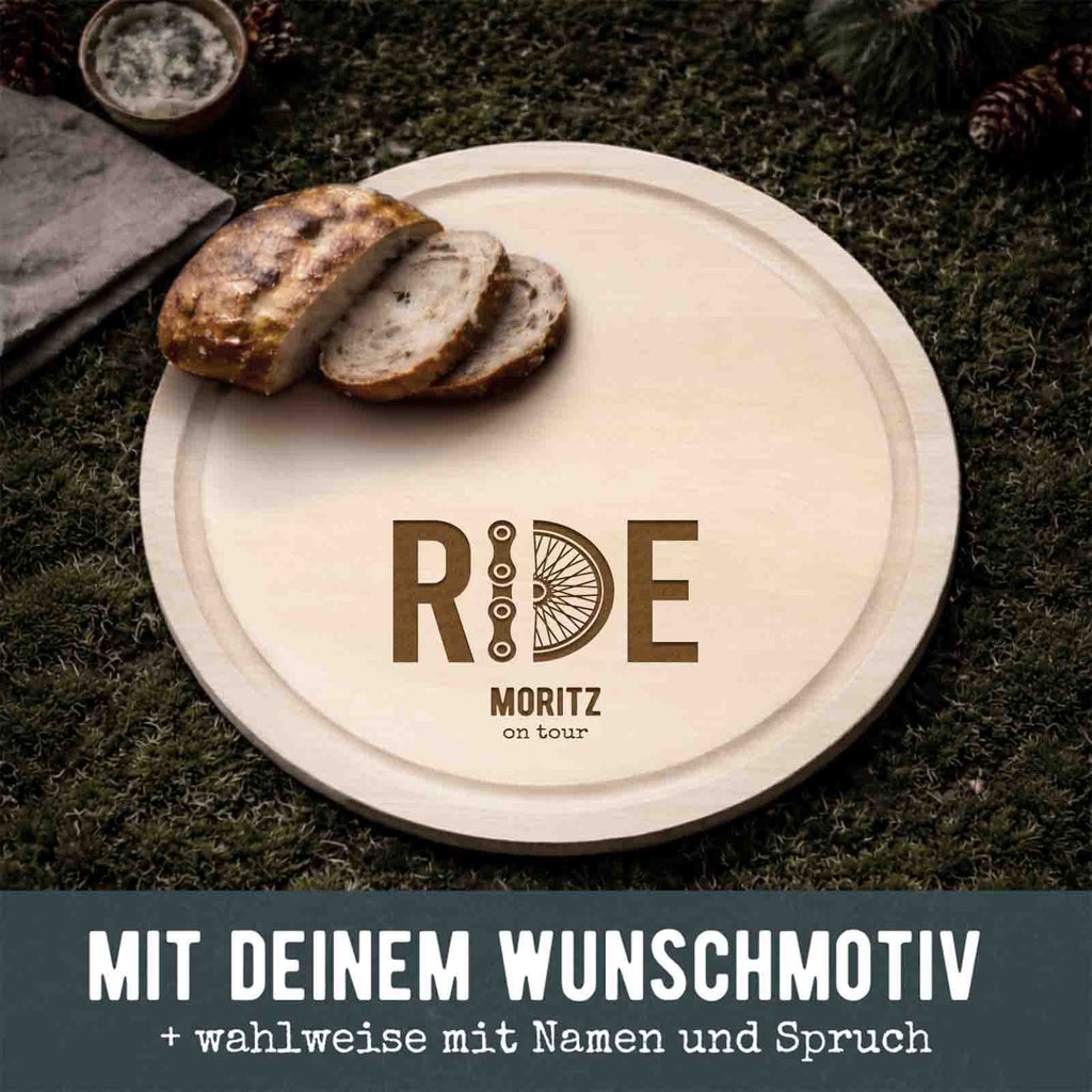 Frühstücksbrettchen rund Buche „Rennrad“ personalisiert Gravur