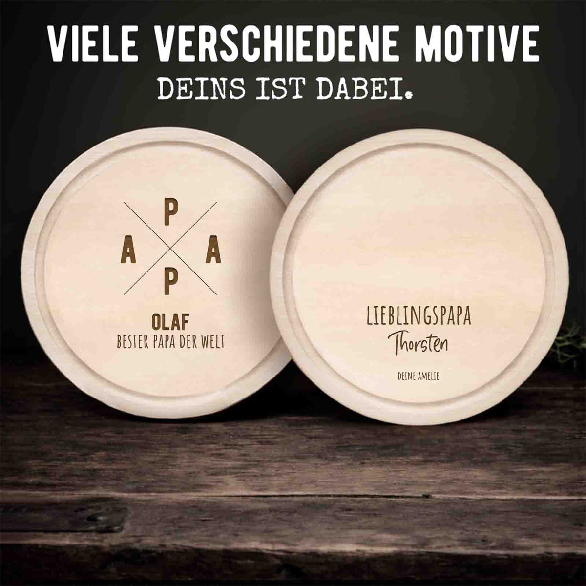 Frühstücksbrettchen rund Buche „Vater“ personalisiert Gravur