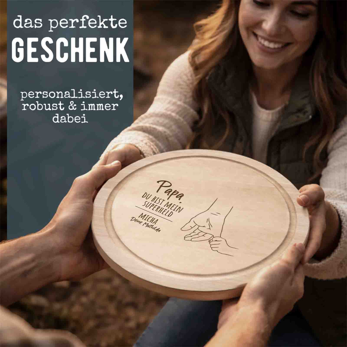 Frühstücksbrettchen rund Buche „Vater“ personalisiert Gravur