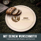 Frühstücksbrettchen rund Buche „Wandern“ personalisiert Gravur