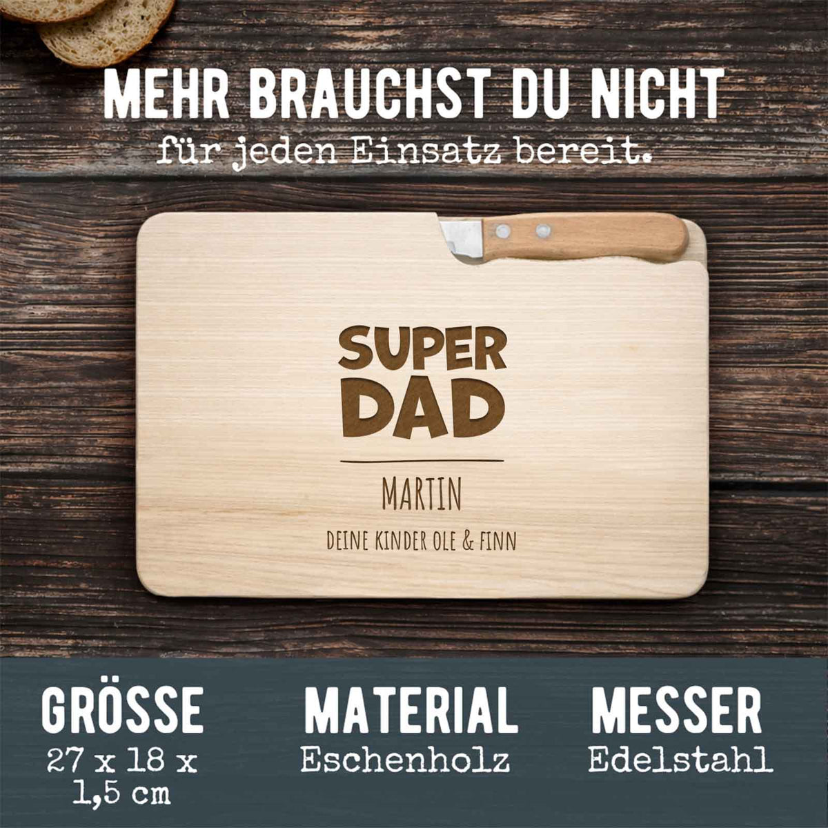 Frühstücksbrettchen mit Messer „Vater“ personalisiert Gravur