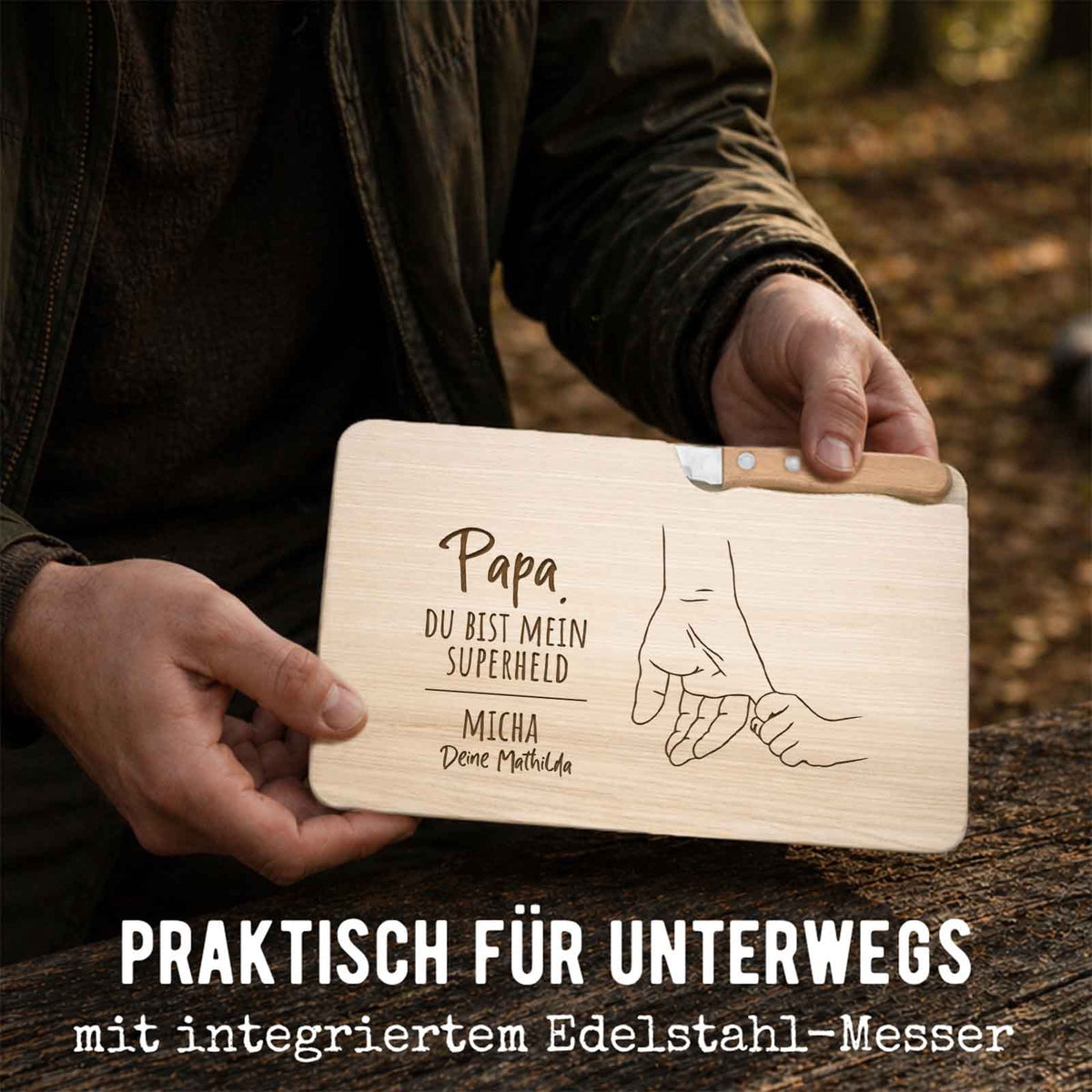 Frühstücksbrettchen mit Messer „Vater“ personalisiert Gravur