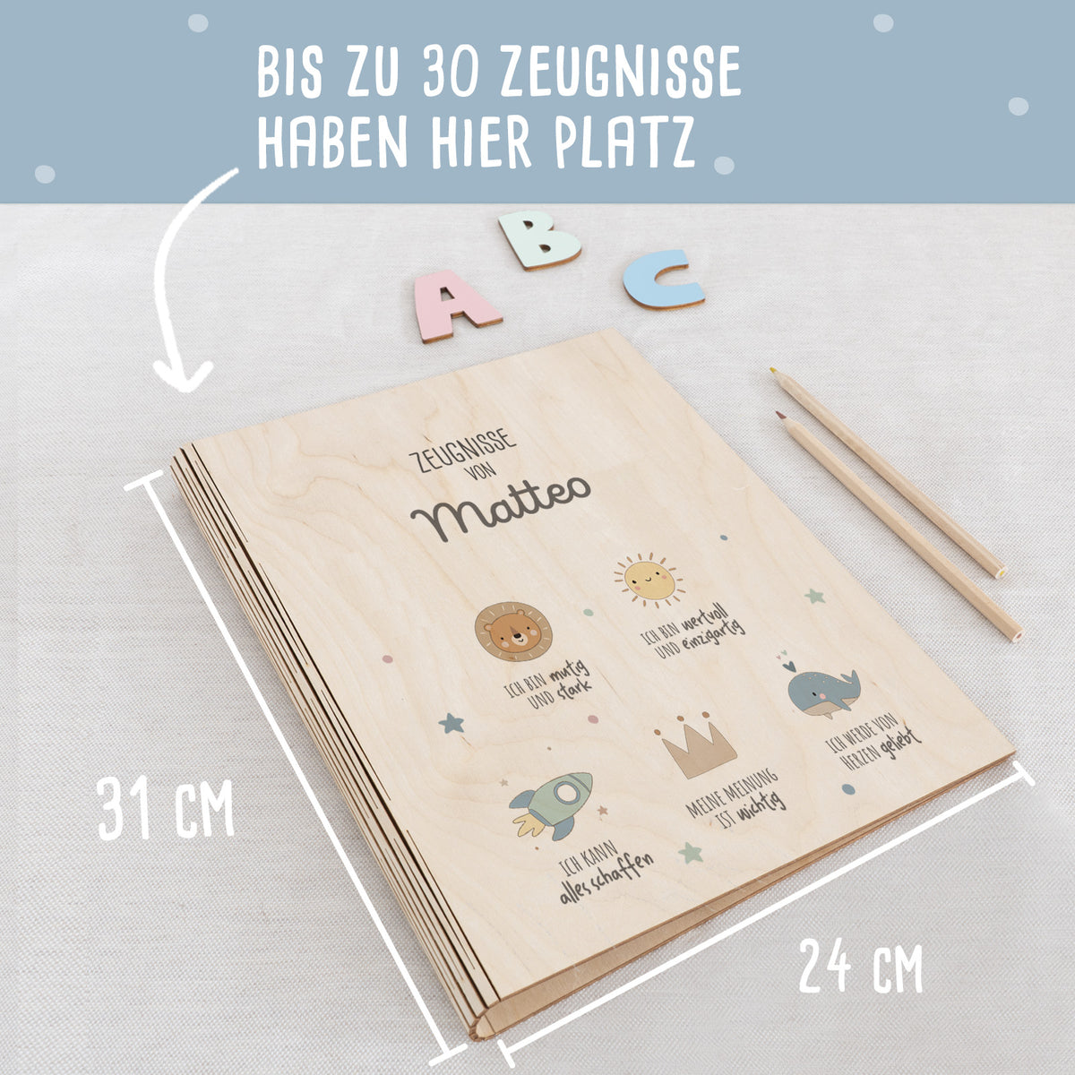 Zeugnismappe Holz Ringbuch "Affirmation"