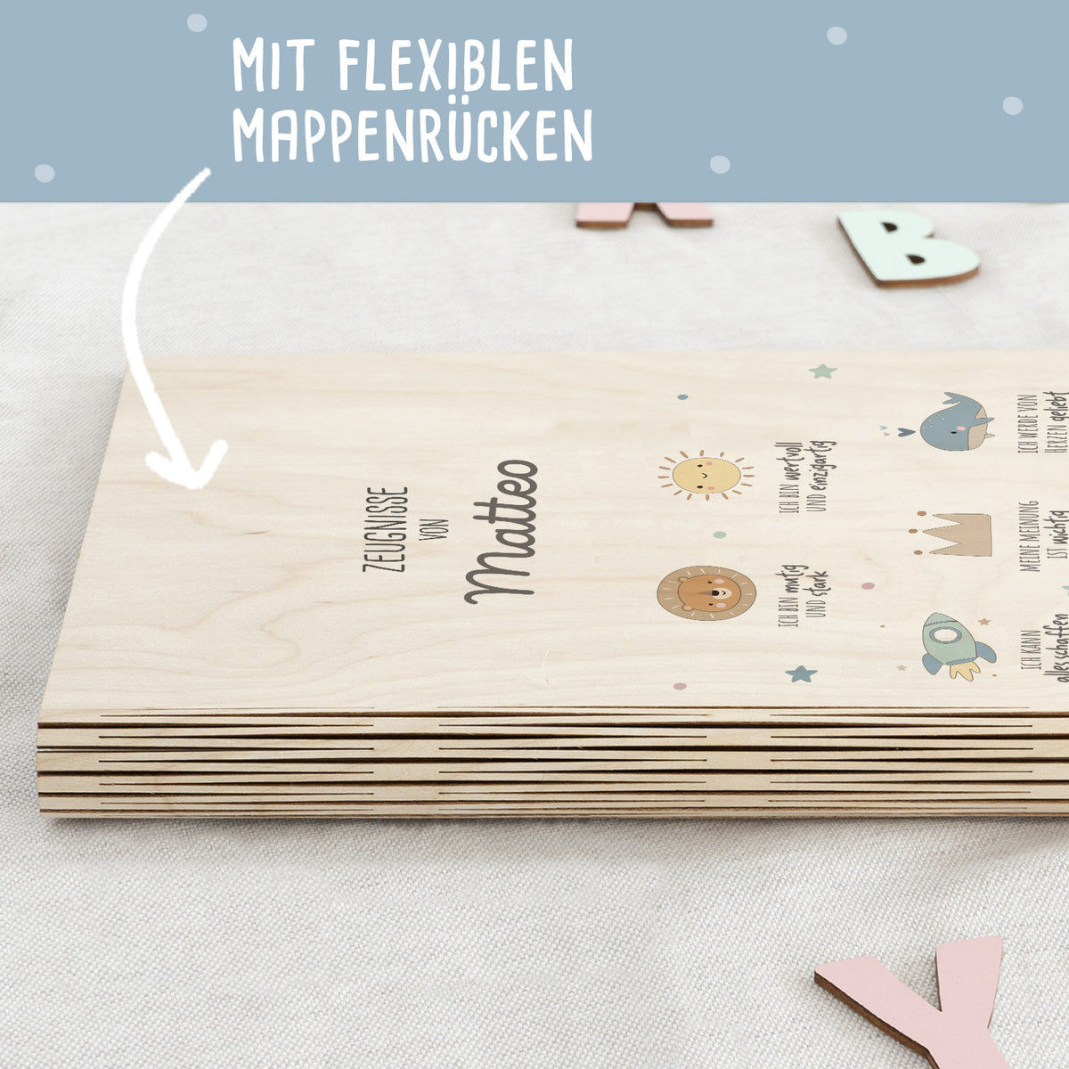 Zeugnismappe Holz Ringbuch "Affirmation"