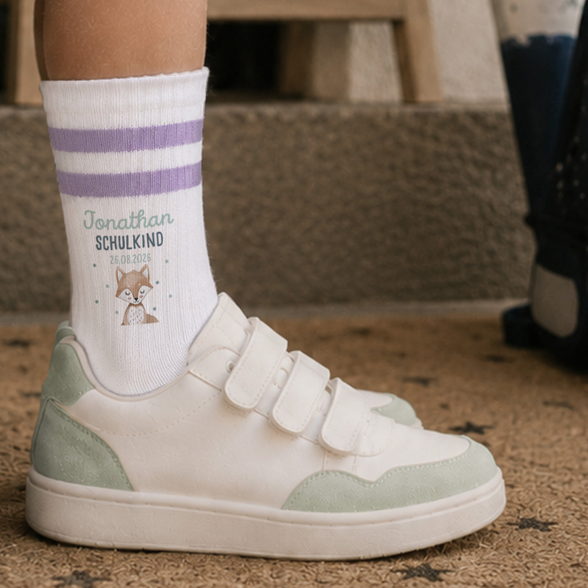 Socken für Kinder zur Einschulung „Fuchs“ personalisiert Sublimation