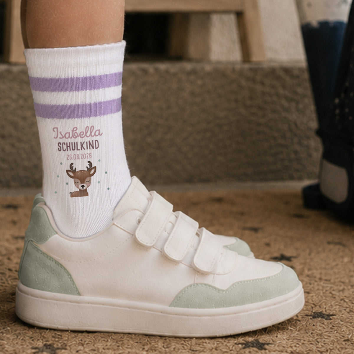 Socken für Kinder zur Einschulung „Reh“ personalisiert Sublimation