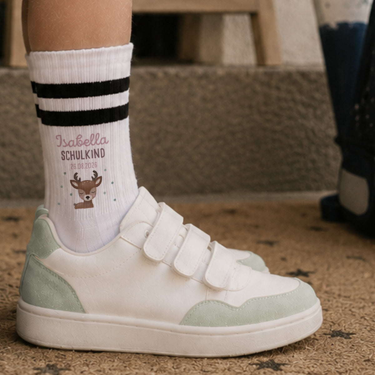 Socken für Kinder zur Einschulung „Reh“ personalisiert Sublimation