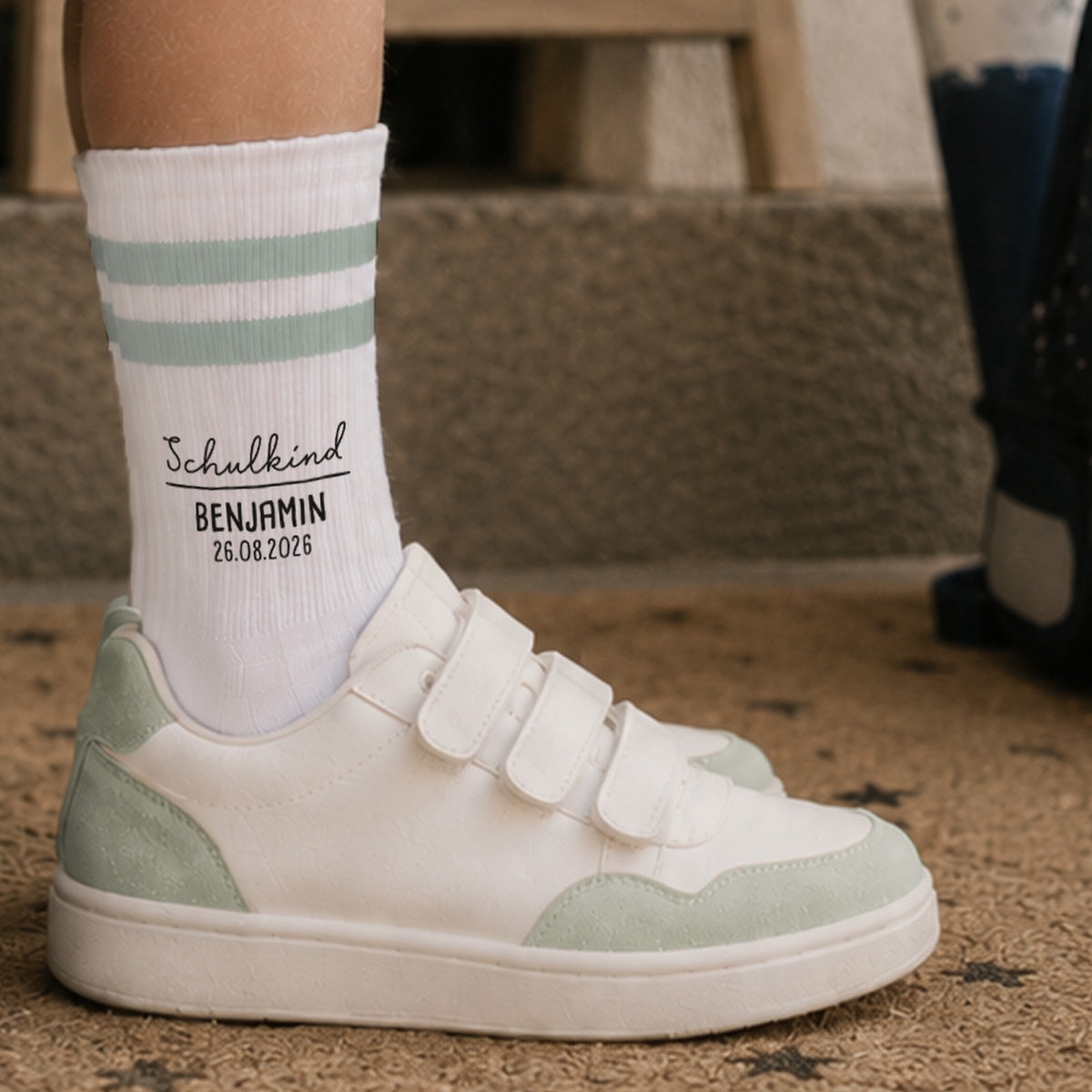 Socken für Kinder zur Einschulung „Schulkind Schreibschrift“ personalisiert Sublimation
