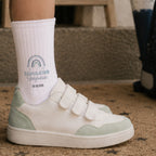 Socken für Kinder zur Einschulung „Regenbogen Blau“ personalisiert Sublimation
