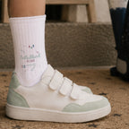 Socken für Kinder zur Einschulung „Schulutensilien Rosa“ personalisiert Sublimation