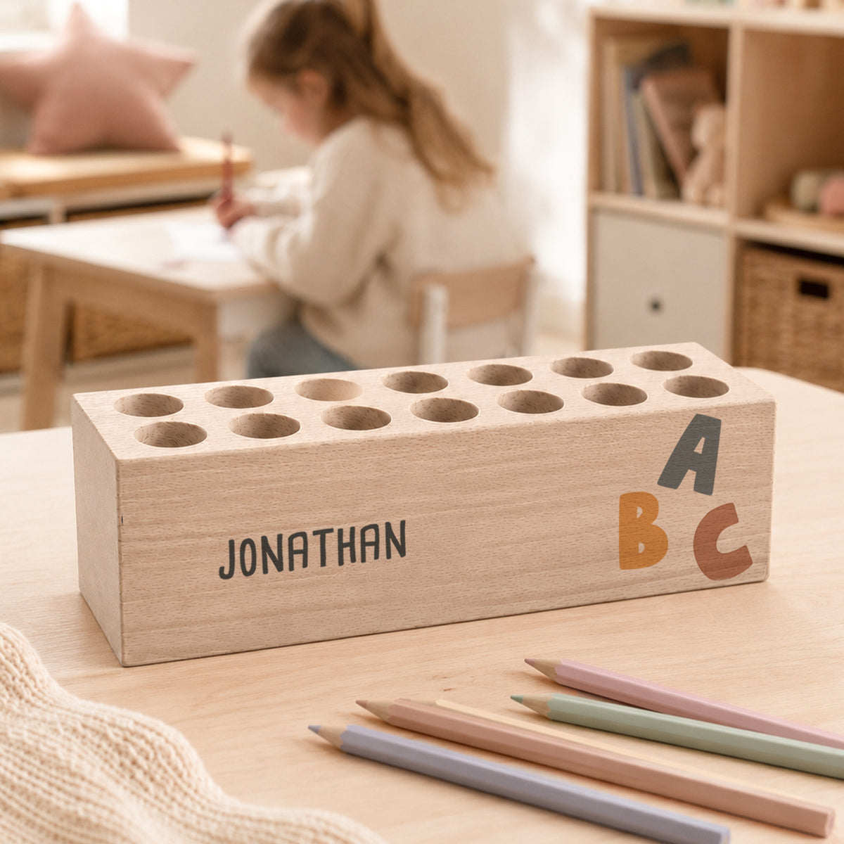Stiftehalter massiv „ABC Jungs“ personalisiert Druck - 25,5 x 7,5 cm