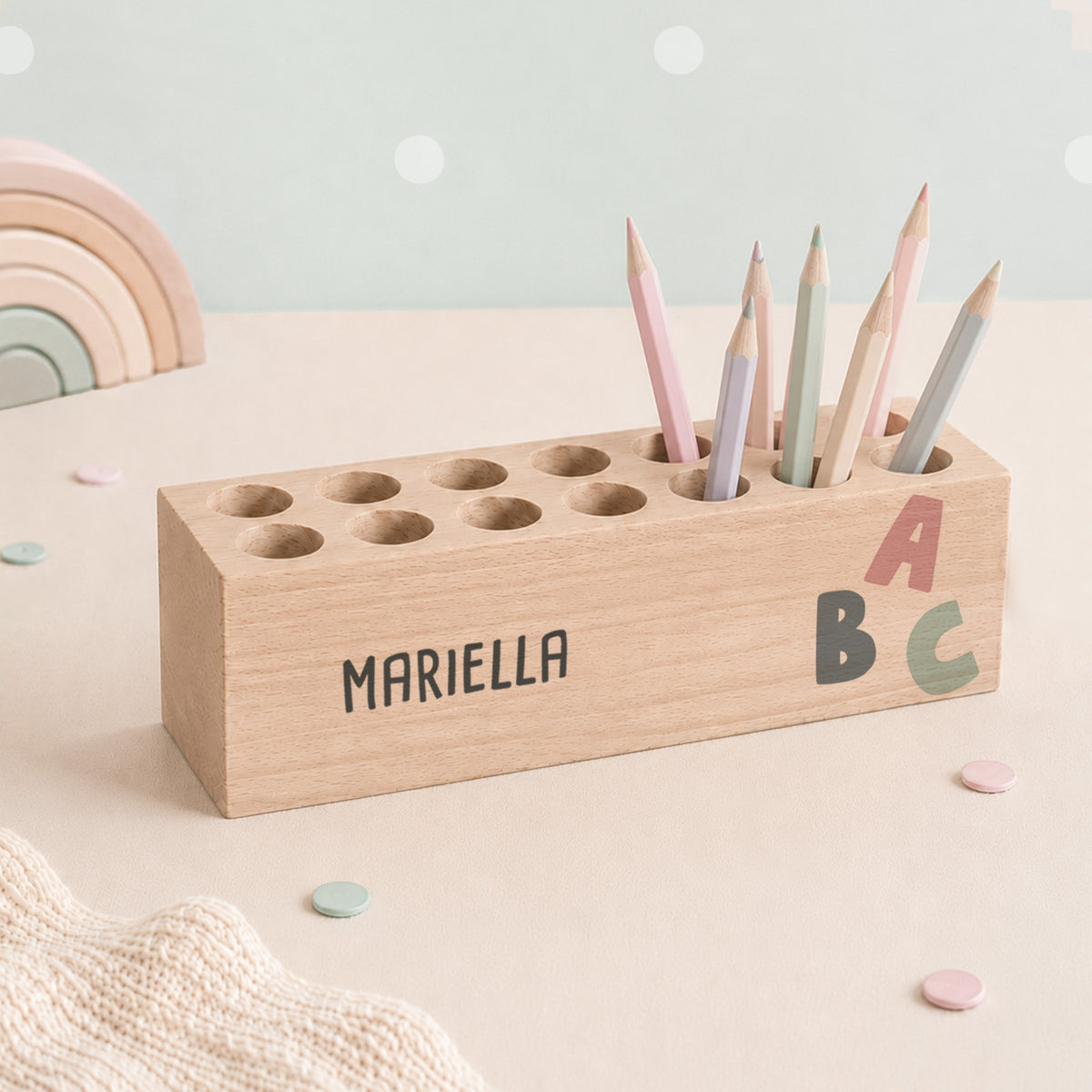 Stiftehalter massiv „ABC Mädchen“ personalisiert Druck - 25,5 x 7,5 cm