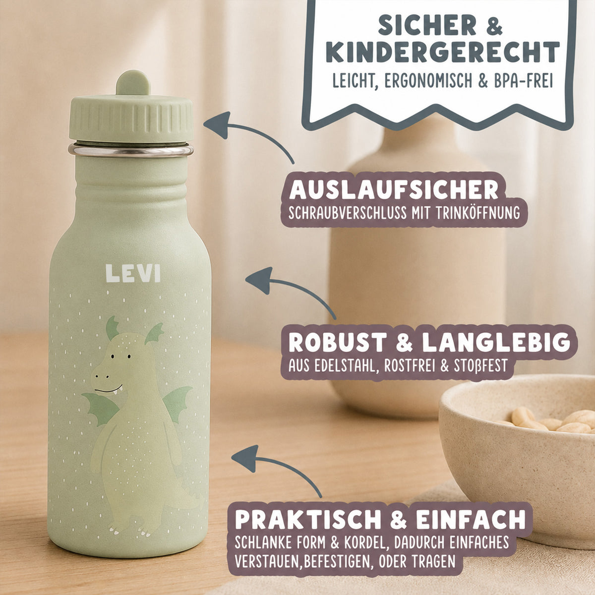 Trixie Trinkflasche personalisiert „Drache“