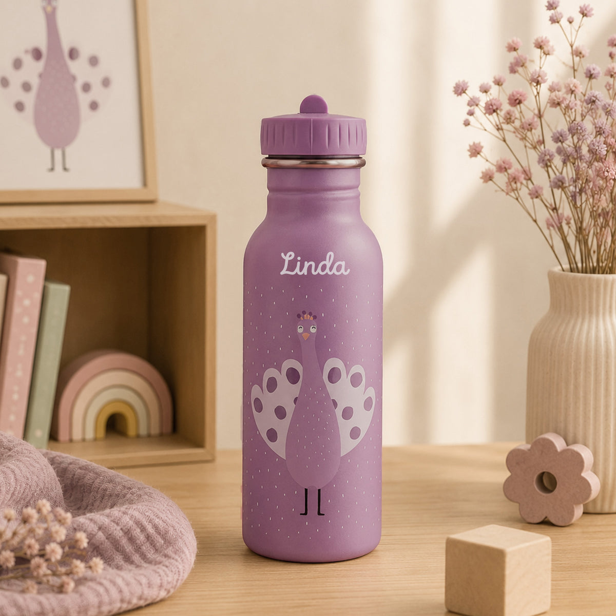 Trixie Trinkflasche personalisiert „Pfau“