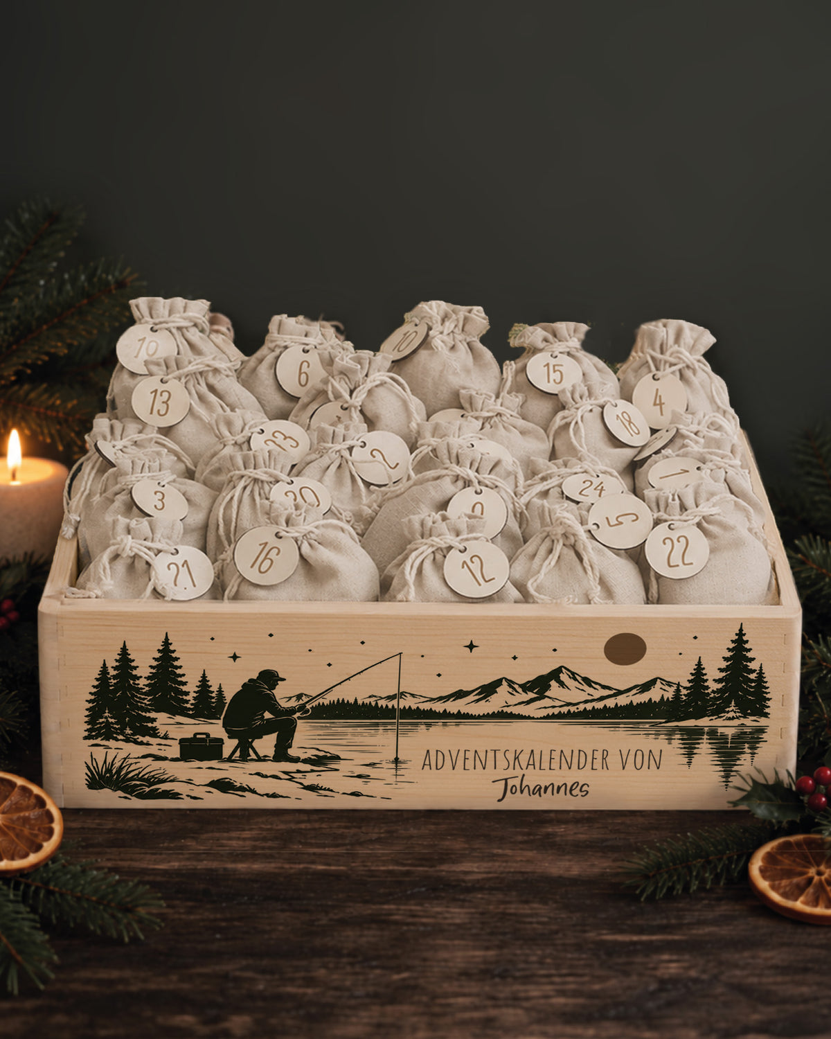 hellowild Adventskiste einfarbig "Angler" personalisiert