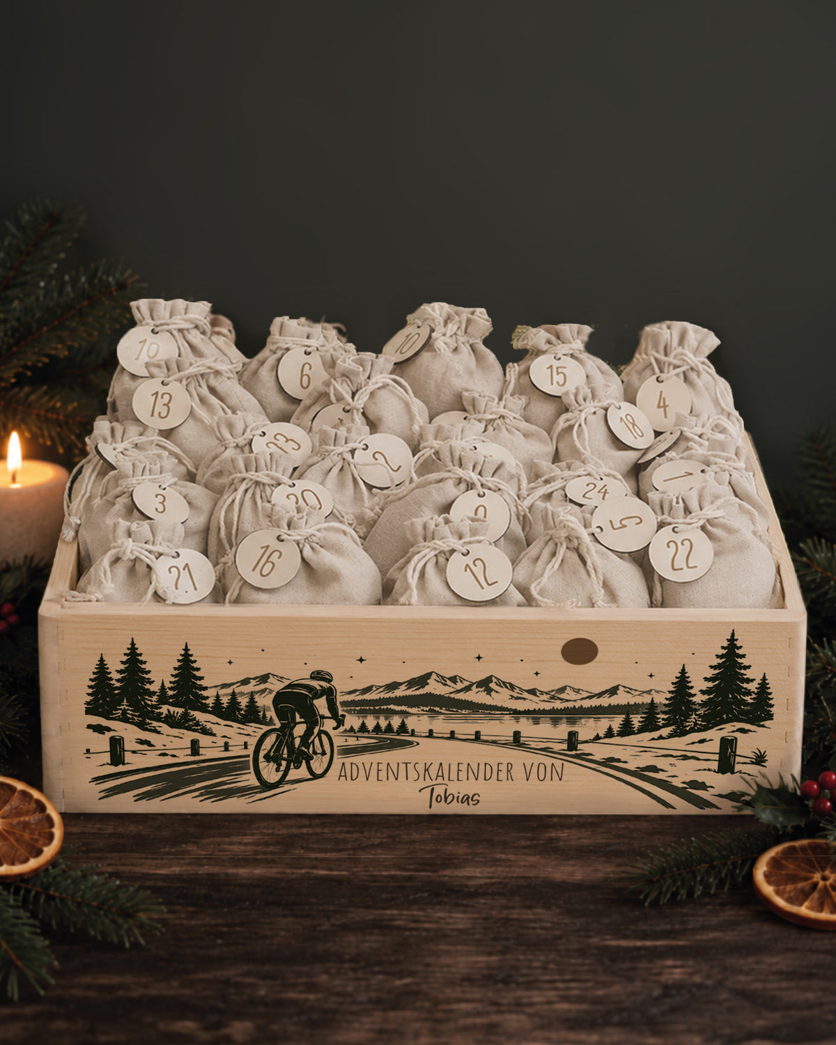 hellowild Adventskiste einfarbig "Fahrrad von hinten" personalisiert