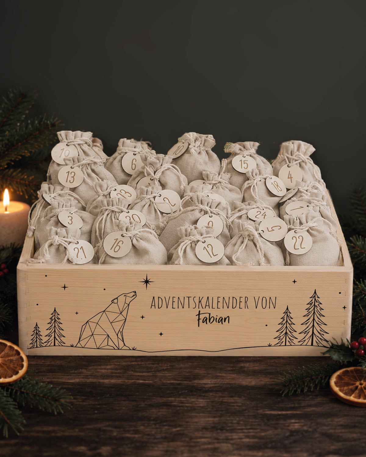 hellowild Adventskiste einfarbig "Bär" personalisiert