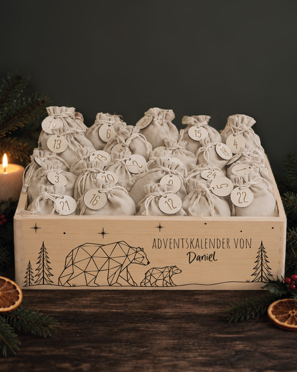 hellowild Adventskiste einfarbig "Bärenfamilie" personalisiert
