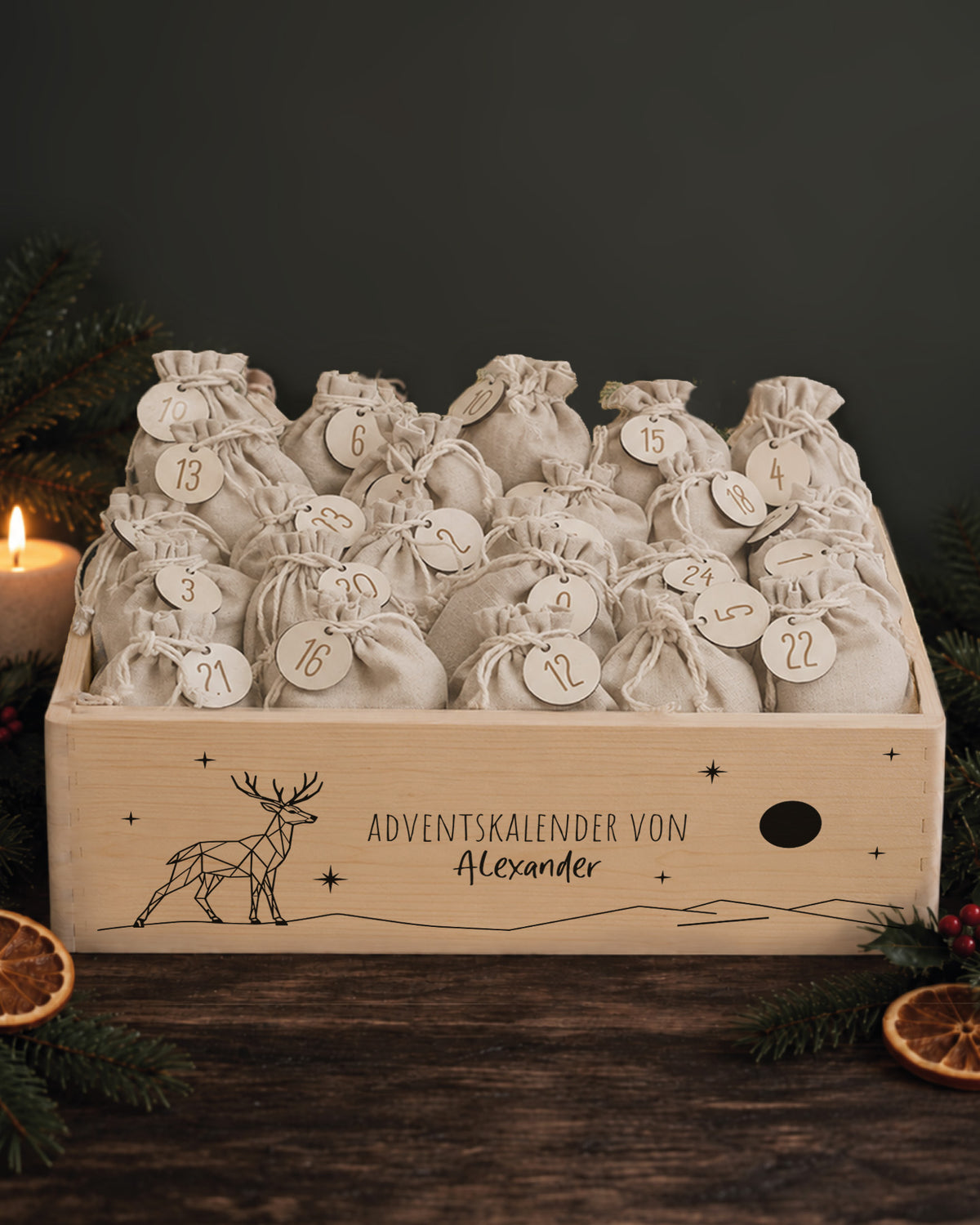 hellowild Adventskiste einfarbig "Hirsch" personalisiert